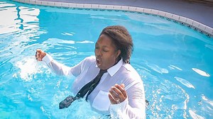 Swimming in a White Shirt and Tie: Wetlook shirt and tie - UMD