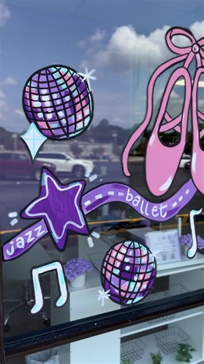 Studio 28 in Duncan SC! They told me purple and dance shoes! I came up with the stars and disco balls to tie it all together! #spiritrock #rustoleum #muralist #mural #megantrainor #sidehustle #artistsoftiktok #southcarolina #art #illustration #dance #dancechallenge