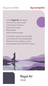 Your next poem deserves a fresh coat of inspiration! Presenting ‘Her Quiet Shades’ : A poem inspired by the periwinkle pigments of purple! Share your poems featuring our shade names on your public profiles, use #NaPoWriMo2025, tag us @asianpaints. We’ll select a few to feature on our page and there might be a surprise at the end of the month. 💜 #AsianPaints #Poetry #Colours #Shades #WritingPrompts | Asian Paints