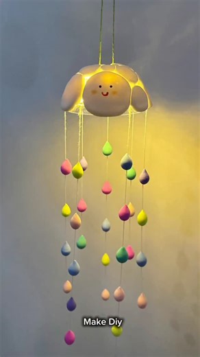 Kusum Verma on Instagram: "DIY Rain Cloud Night Lamp 🌧✨ | Cute Kawaii Cloud Light Making at Home | Room Decor Idea | Clay Craft Tutorial" Kya aapne kabhi itni cute Rain Cloud Night Lamp dekhi hai? 😍 Is video mein hum banayenge ek kawaii rain cloud light jo room decor ke liye perfect hai! Bas thoda sa white air-dry clay, plastic bowl, colorful drops aur fairy lights — aur ta-da! Magic cloud tayyar! 💡☁️ 0:01 White clay stretch karna 0:03 Cloud shape ready karna 0:05 Colorful raindrops banana 0: