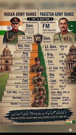 Indian Army Ranks vs Pakistan Army Ranks | Full Comparison (Top to Bottom) #armyforce