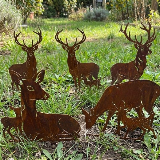 Rustic Metal Deer Garden Stakes Set of 5 — Large Outdoor Yard Art, Heavy Steel Woodland Decor - Etsy
