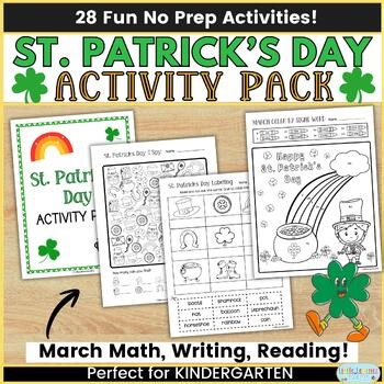 St Patrick's Day Activity Pack, Kindergarten March Activities No-Prep Worksheets