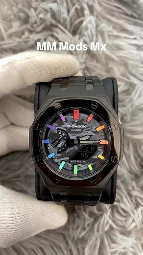 Casio G-Shock Stainless Steel Black Camo Rainbow Watch