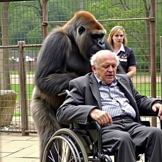 At the zoo, a gorilla suddenly attacked a man in a wheelchair, grabbed the handles of his chair, and refused to let go: the zookeepers tried to save the man, but then something completely unexpected happened 😲😱 The man often spent time at the zoo. Long before the accident, when he could still walk, he had worked there as a caretaker and loved the animals — and the animals loved him in return. Even after retiring, he continued to visit almost every Saturday: he would stand for a long time by th