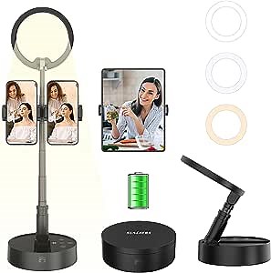 Ring Light with Stand and Phone Holder, Cordless Foldable Ring Light with 3600mAh Battery, Portable Travel Ring Light for Video Conference/Vlogging/Live Stream/Night Light Black