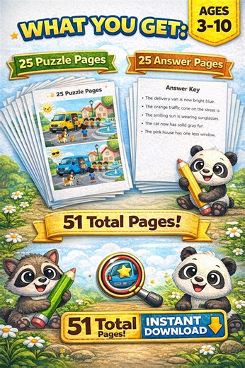 Spot the Difference Kids Printable Book, Ages 3-10, Animal Vehicle Puzzles (PDF Download) - Etsy