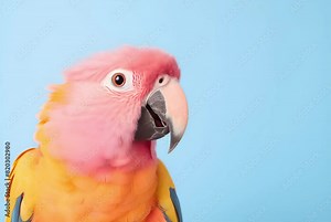 Captivating pink cockatoo with its bright feathers prominently displayed against a solid blue background, showcasing the beauty and detail of this exotic bird in a simple composition Stock Video