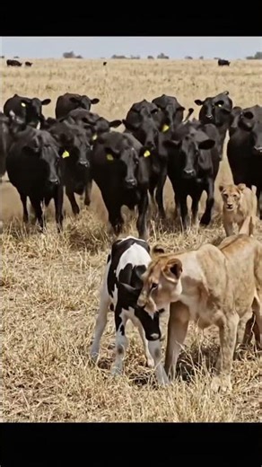 A cow baby kidnap by lion family but More cows attack on lion family