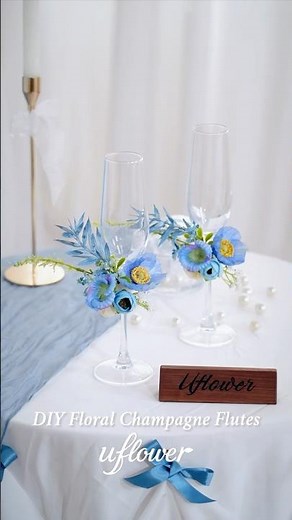 How to Style Champagne Flutes with Artificial Blooms🥂💙#diycrafts #weddinginspiration