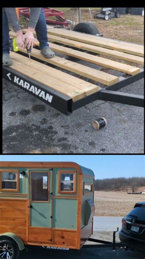Trailer swap on custom wooden camper. #diycamper #homemadecamper #woodencamper