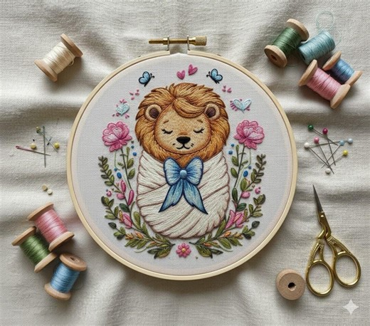 Floral Baby Lion Hand Embroidery Pattern, Cute Lion Embroidery PDF Instant Download - Etsy