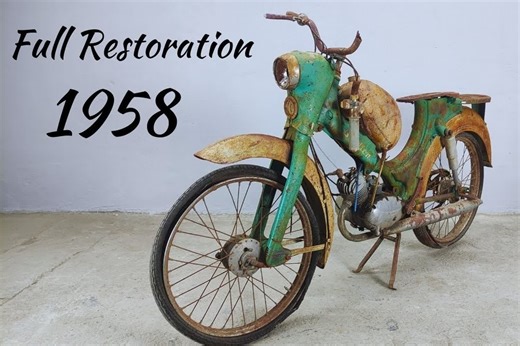 全力修复一辆1958年的老式轻便摩托车，这玩意很罕见了