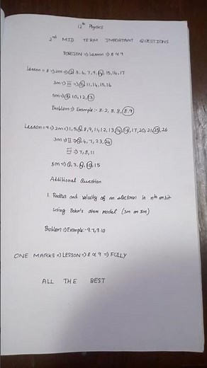 12th physics 2nd Mid term important questions 2025