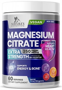 Magnesium Citrate Supplement 350mg - Magnesium Citrate Powder Drink Mix Unflavored - Mag Citrate & Aquamin Supplements for Bone, Heart & Muscle Support, Sugar Free, Gluten Free, Vegan - 60 Servings