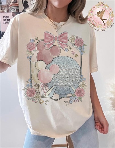 EPCOT Bow Shirt, Spaceship Earth Tee, Pink Mickey Balloon Shirt, Floral Pastel Disney Top, Cute Park Day Outfit - Etsy