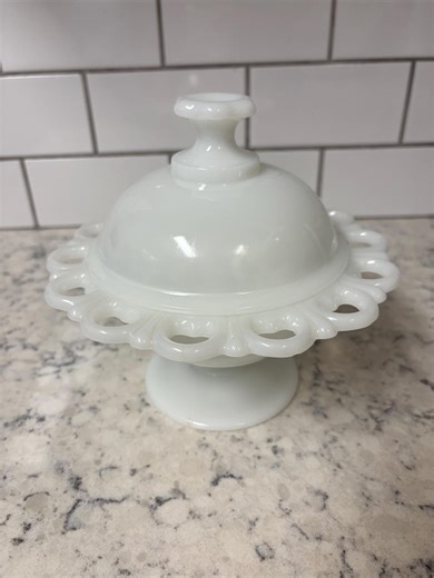 Vintage Anchor Hocking Milk Glass Candy Dish With Reticulated Edge and Lid - Etsy