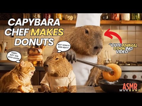 Capybara Makes Delicious Donuts 🍩 | cute animal cooking video