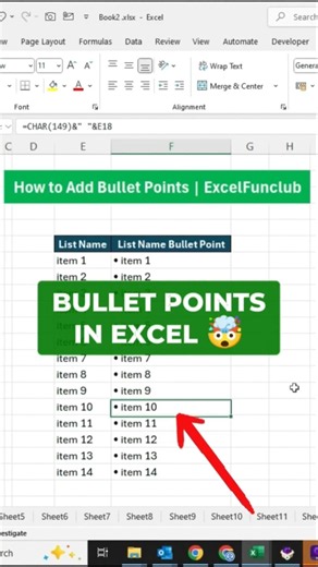 Excel Bullet Point Trick You Need 🔥 #bulletpoints #excel #explore