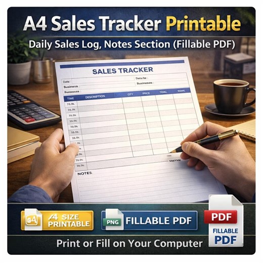 A4 Sales Tracker Printable | Daily Sales Log, Notes Section (fillable PDF) - Etsy Canada
