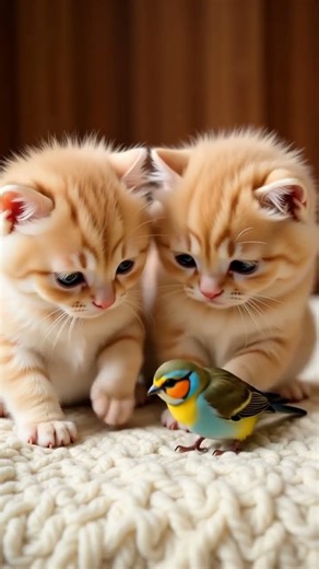LITTLE Friends! Kittens and a bird! 🐈 💖 🐦 #shorts #cat #kitten #cute #dog #puppy #dog