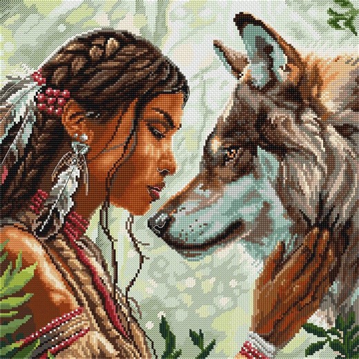 Soulbond - Counted Cross-stitch Kit. Native Woman With Wolf in Nature Embroidery Pattern by Letistitch L9948 - Etsy