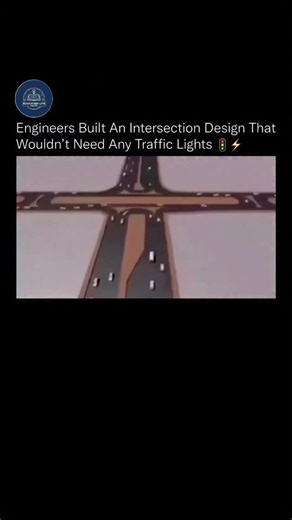 education, funny, motivation, loyalty on Instagram: "Follow @educatedlife.fact Cities have spent a century teaching cars to stop, but this design shows what happens when the road does the thinking instead 🚗💡 This intersection model replaces traditional traffic lights with a coordinated flow system built around timing, spacing, and continuous movement. Instead of forcing every lane to halt and restart, vehicles glide through on staggered paths that prevent collisions while keeping momentum inta