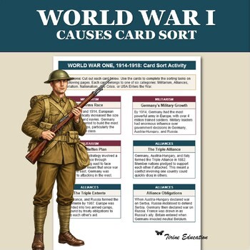 World War One, Card Sort Learning Activity,  M.A.I.N. Causes of WW I, History