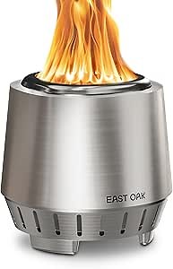 East Oak Fuoco Smokeless Tabletop Fire Pit | 3-in-1 Ash Pan | Portable Wood & Pellet Firepit | Stainless Steel | 120% More Efficient Burn | Backyard, Patio & Camping | Easy Ignition & Compact Design