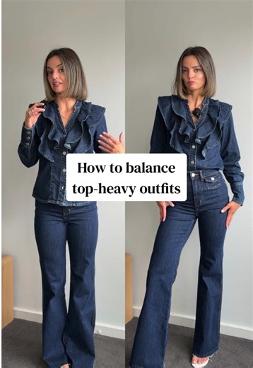 How to balance top-heavy outfits if you have a long torso/broad shoulders I’m an inverted triangle body shape which means my shoulders are wider than my hips and I’m also a long torso so having too much volume on the top can make me look very top-heavy. Here’s my styling hacks for re-balancing my proportions if my outfit is top-heavy. Outfit - @DECJUBA Shoes - @BILLINI SHOES #stylehacks #bodyshape #jeans #jeansoutfit