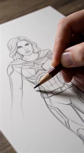Drawing Captain Marvel in Pencil | Marvel Fan Art #shorts