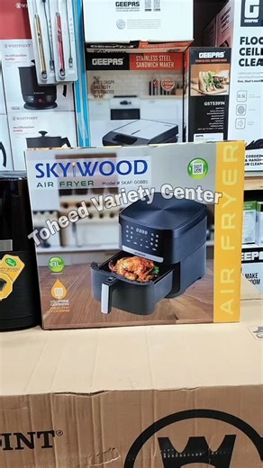 Toheed variety center on Instagram: "Skyiwood SKAF-008BS Power: 1800 Watts Capacity: 8 Liters Voltage: 220–240V Frequency: 50/60Hz ✅️Cooking Technology: Hot Air Circulation Technology Oil-less Cooking Healthy Cooking ✅️Control Panel: Digital Touch Control Panel LED Display ✅️Functions & Features: Multiple Preset Cooking Programs Adjustable Temperature Control Built-in Timer Function Overheat Protection ✅️Basket Type: Drawer Style Basket Non-stick Coated Basket ✅️Design: Modern Square Design Comp