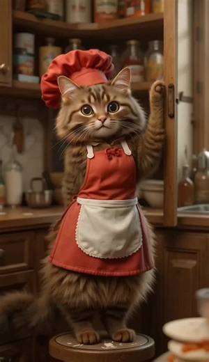 "Brown Cat Cooks Pizza Like a Pro!"#BrownCat #CatLife #CatCooking #Cut...