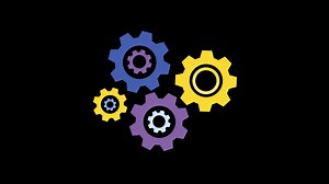 Mechanism gears close rotating vector cartoon concept. Gears turning process. Process, working, procedure, connection, cooperation concept animation.