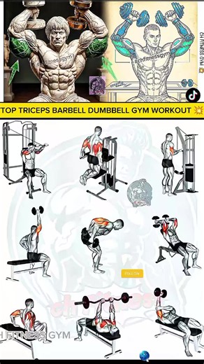 TOP TRICEPS BARBELL DUMBBELL GYM WORKOUT 💥☠️🇬🇧👈 #gymmotivation #transformation #fitnessjourney #musclebuilding #glowup #bodybuilding #workoutreels #consistency #gains