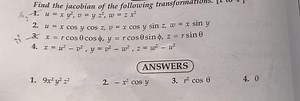 Find the jacobian of the following transformations.u=xy2,v=yz2... | Filo