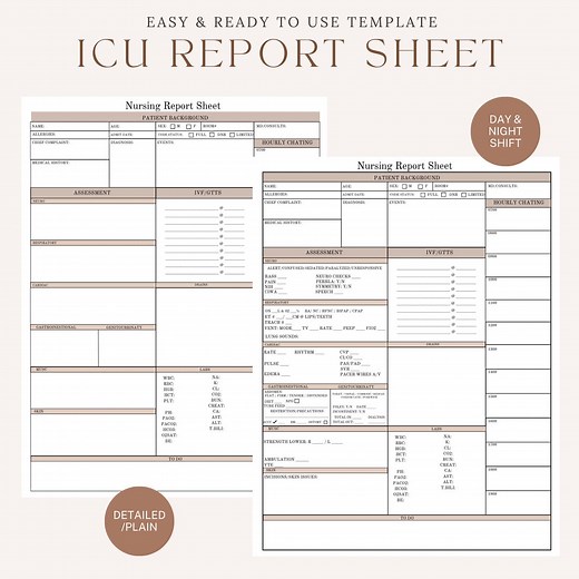 ICU Nurse Report Sheet | ICU Report Sheet | With Hourly Rounding and Charting | ICU Nurse Brain | Nurse Report Sheet Icu | Nurse Checklist - Etsy