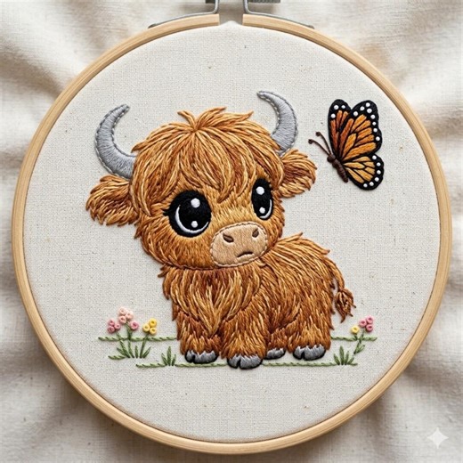 Highland Cow Embroidery Pattern, Cow With Butterfly Hand Embroidery PDF - Etsy
