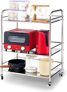 susunnus Stainless Steel Cart with Wheels 3 Tier,Stainless Steel Kitchen Cart,Utility Cart,Metal Cart with Wheels,Suitable for Various Occasions,Movable,Gift Tools