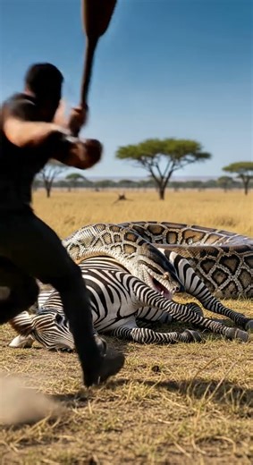 Will the snake successfully catch the zebra? Watch the thrilling chase unfold