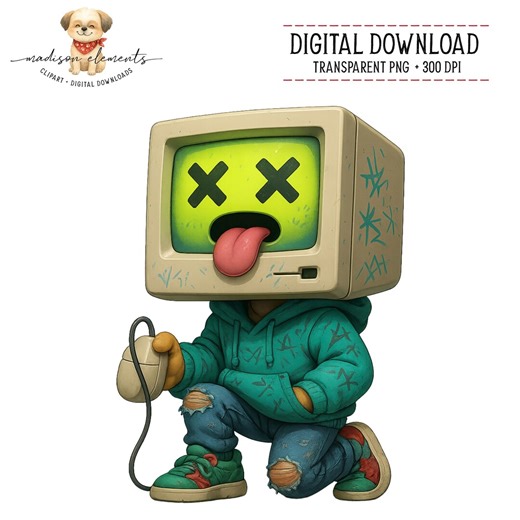 Retro Computer Tech Head Digital PNG Downloads, Vintage Computer Art, Techno Pop, Graffiti Hip Hop Aesthetic, Retro Tech Head Character - Etsy