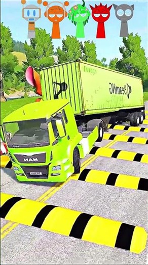 Double Flatbed Trailer Truck vs speedbumps |Busses vs speedbumps | Beamng Drive #61