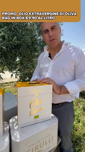 ⏰ PROMO OLIO EXTRAVERGINE DI OLIVA BAG IN BOX €9,90 AL LITRO 🤔 Conosci il vantaggio delle Bag in Box? 🫒 L’olio extra vergine in Bag in Box ha vari vantaggi come la capacità di contrarsi all’utilizzo evitando il contatto del prodotto con l’aria, evitando quindi l'ossidazione dell'olio. 🌿 Scopri l'Eccellenza dell'Olio Cirulli! 🫒 Porta a Tavola il Gusto Autentico della Puglia! Da 70 anni, il Frantoio Oleario Cirulli produce olio extravergine di oliva di qualità e tradizione. Prodotto con olive 