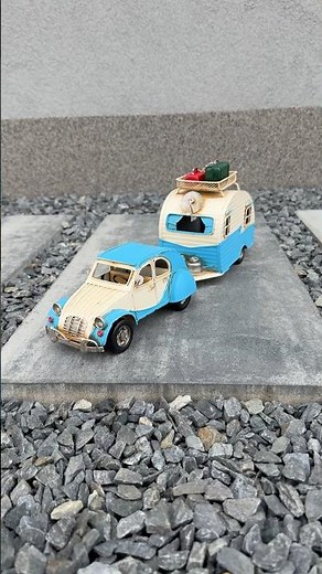 Tin Model “2CV with Caravan” – Handmade Retro Car Replica