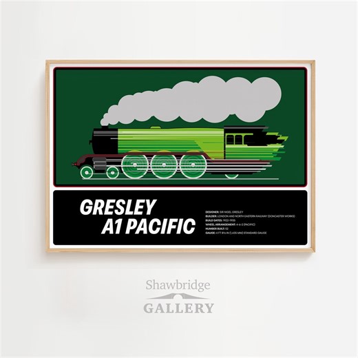 Gresley A1 Pacific Steam Train Print | Vintage Railway Wall Art | British Locomotive Poster | Green Engine Digital Download - Etsy