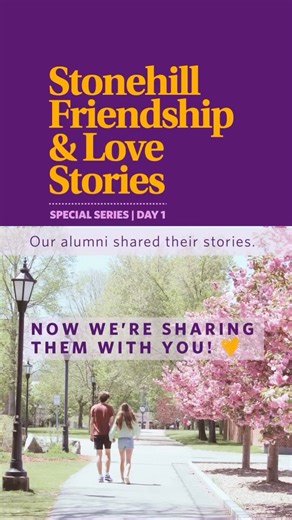 Today, we’re kicking off Valentine’s season with Stonehill Friendship & Love Stories — a special alumni series celebrating the meaningful connections that began right here on campus. Stay tuned as we count down to Valentine’s Day with stories that prove Stonehill College connections last forever.💜 #StonehillFriends #StonehillSweethearts #StonehillAlumni | Stonehill College Alumni