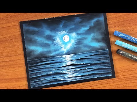 Easy Oil Pastel Night Sky Scenery Painting for beginners | Oil Pastel Drawing on Black Paper