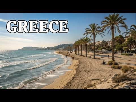 Beautiful Greece Beach Walk 4K 🇬🇷 Waves, Sea Views & Palm Trees | Relaxing Ocean Sounds