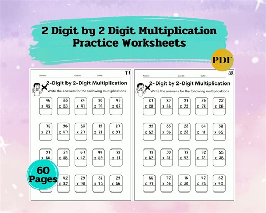 2 Digit by 2 Digit Multiplication Practice Worksheets - Etsy Australia
