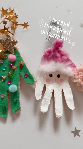 these are so fun to make each year ! Use air dry clay OR salt dough. ➡️My favorite salt dough recipe to use: -4 cups of flour -1 cup table salt -1.5 cups water 1. Mix all ingredients together (when it’s too stuff to stir use your hands to form the dough) 2. Roll it out ON A parchment lined COOKIE SHEET. That way when they press their hands in your just need to pull away excess rather than trying to move the hand from the counter to the sheet! 3. Bake at 250 degrees for 3-4 hours! 4. When cooled 